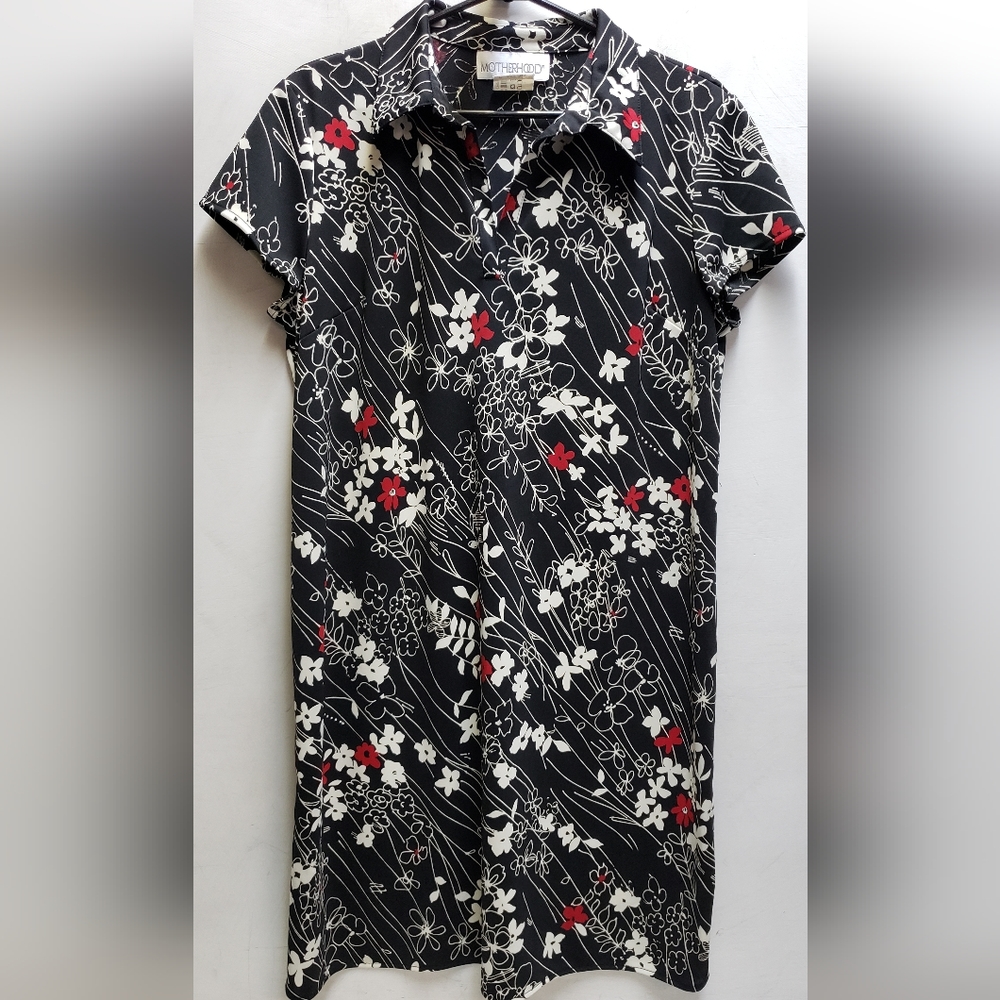 Motherhood womens large black floral print maternity collared dress